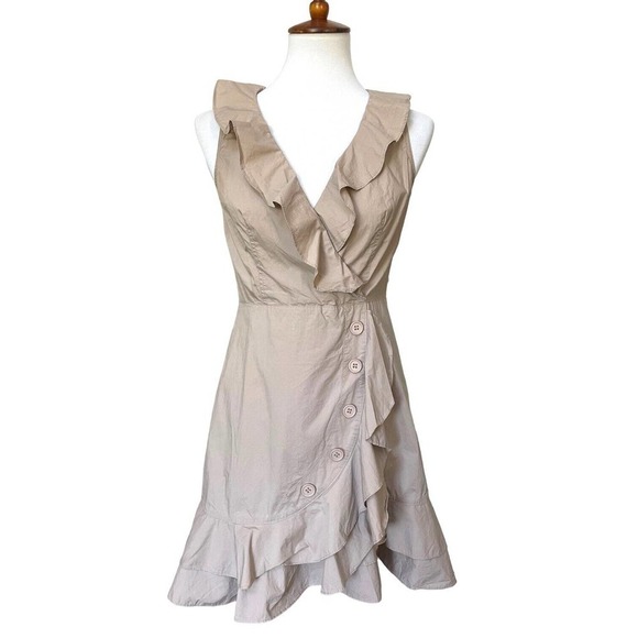 Marissa Webb Dresses & Skirts - Marissa Webb Collective Khaki Beige Sleeveless Ruffle Wrap Mini Dress Size 4